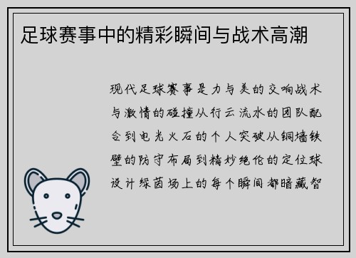 足球赛事中的精彩瞬间与战术高潮